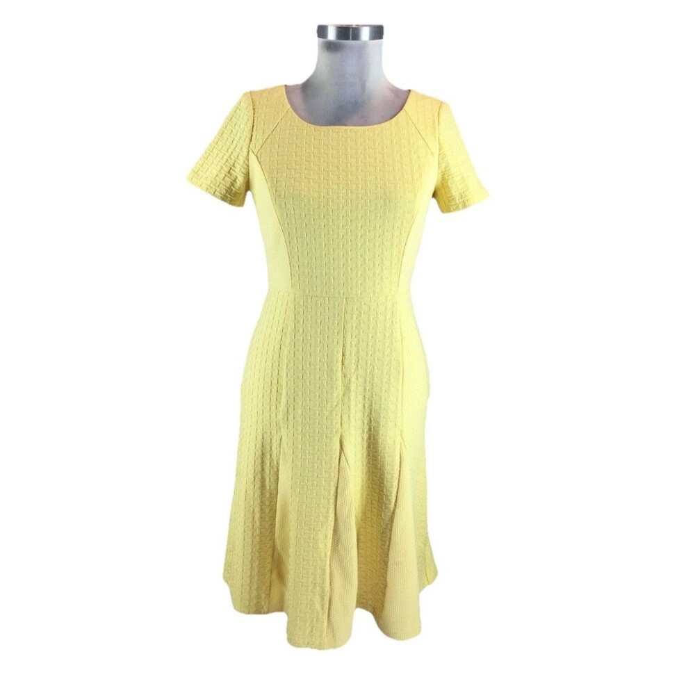 Talbots 12 L Yellow A Line flounce dress Ponte knit Cap Sleeve Excellent Cute